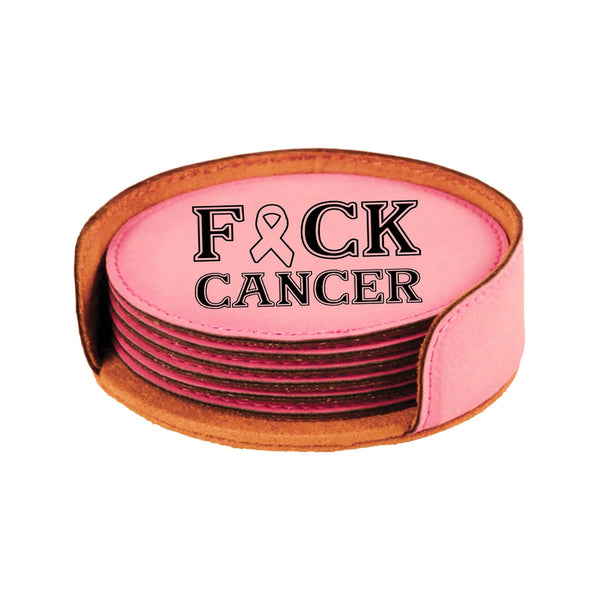 "F*CK CANCER" Breast Cancer Awareness Pink Coaster Set