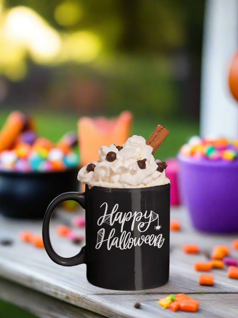 Halloween Black Ceramic Mug – 11oz Laser Engraved Seasonal Coffee Cup Gift