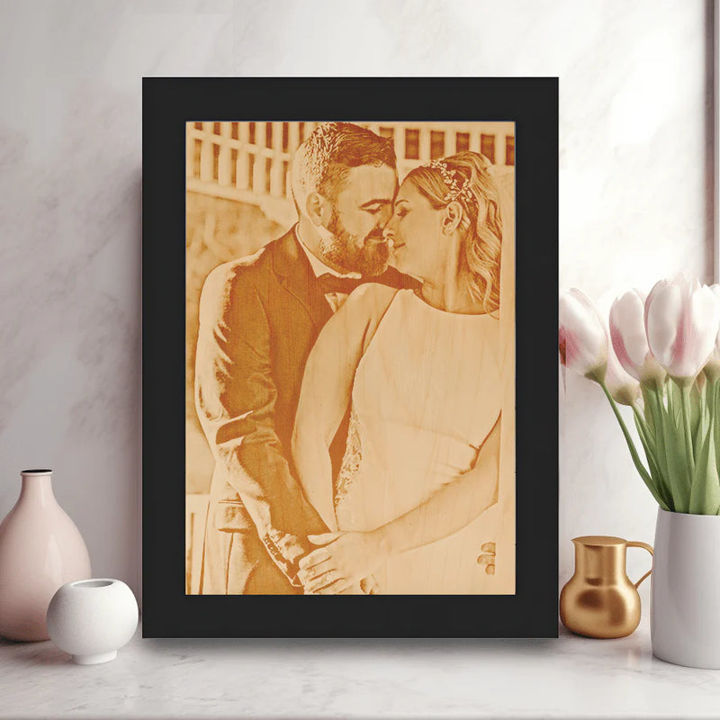 Personalized Photo Memories Etched In Wood - Custom Framed Gift